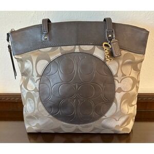 COACH Laura Signature‎ Tote Bag with Charm SV/khaki/copper 2 Large